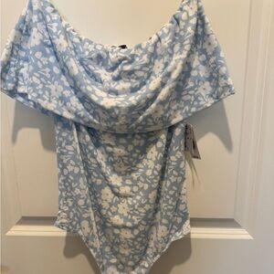 Floral Blue and White Bodysuit